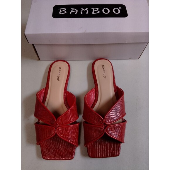 BAMBOO Shoes - Bamboo REDLZD Block-04 Red Lizard Textured Slide Sandals Mules Square Toe Size 7